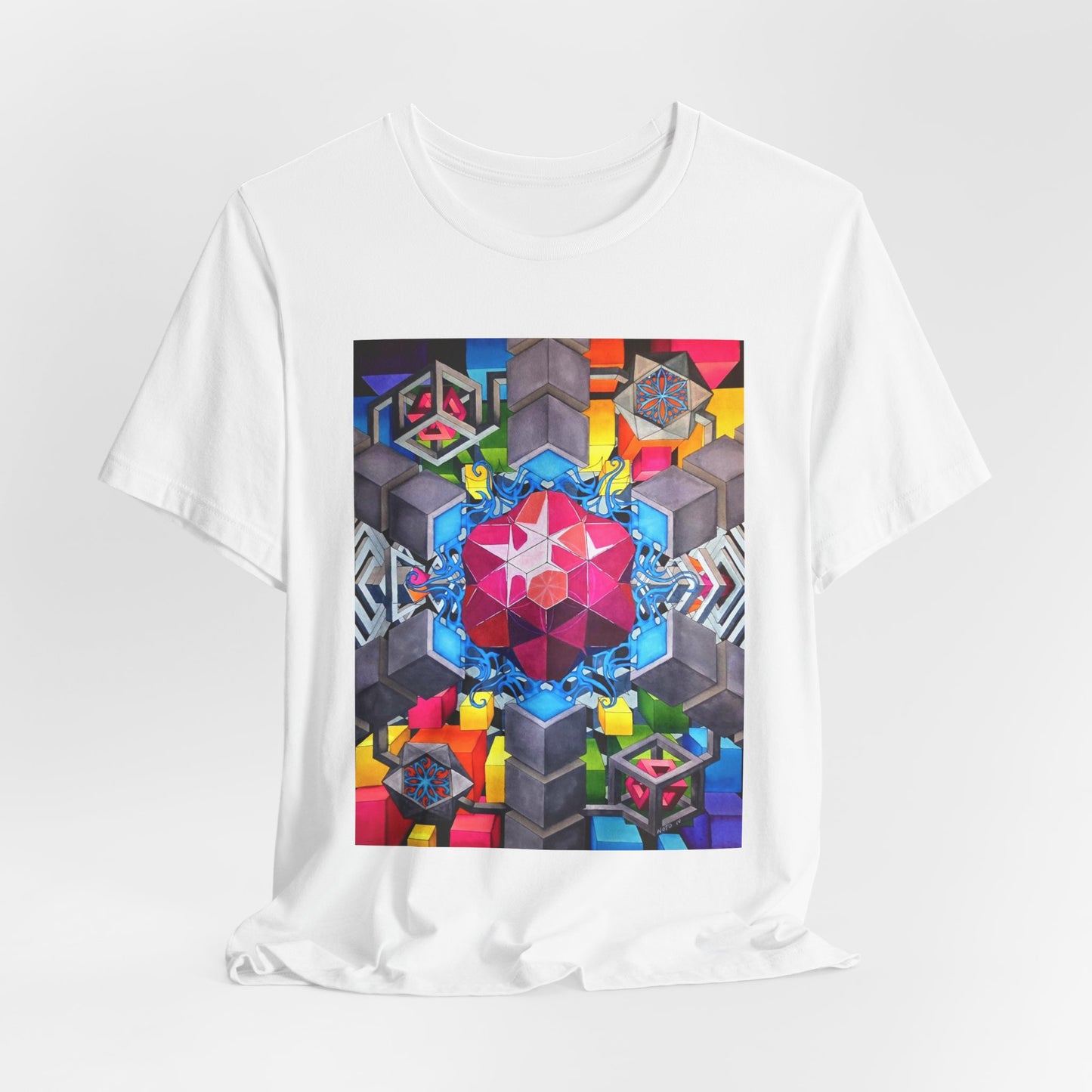 "The Heart of the Machine" T shirt. Geometric Prism Art T-Shirt — Colorful Abstract Sacred Geometry Tee