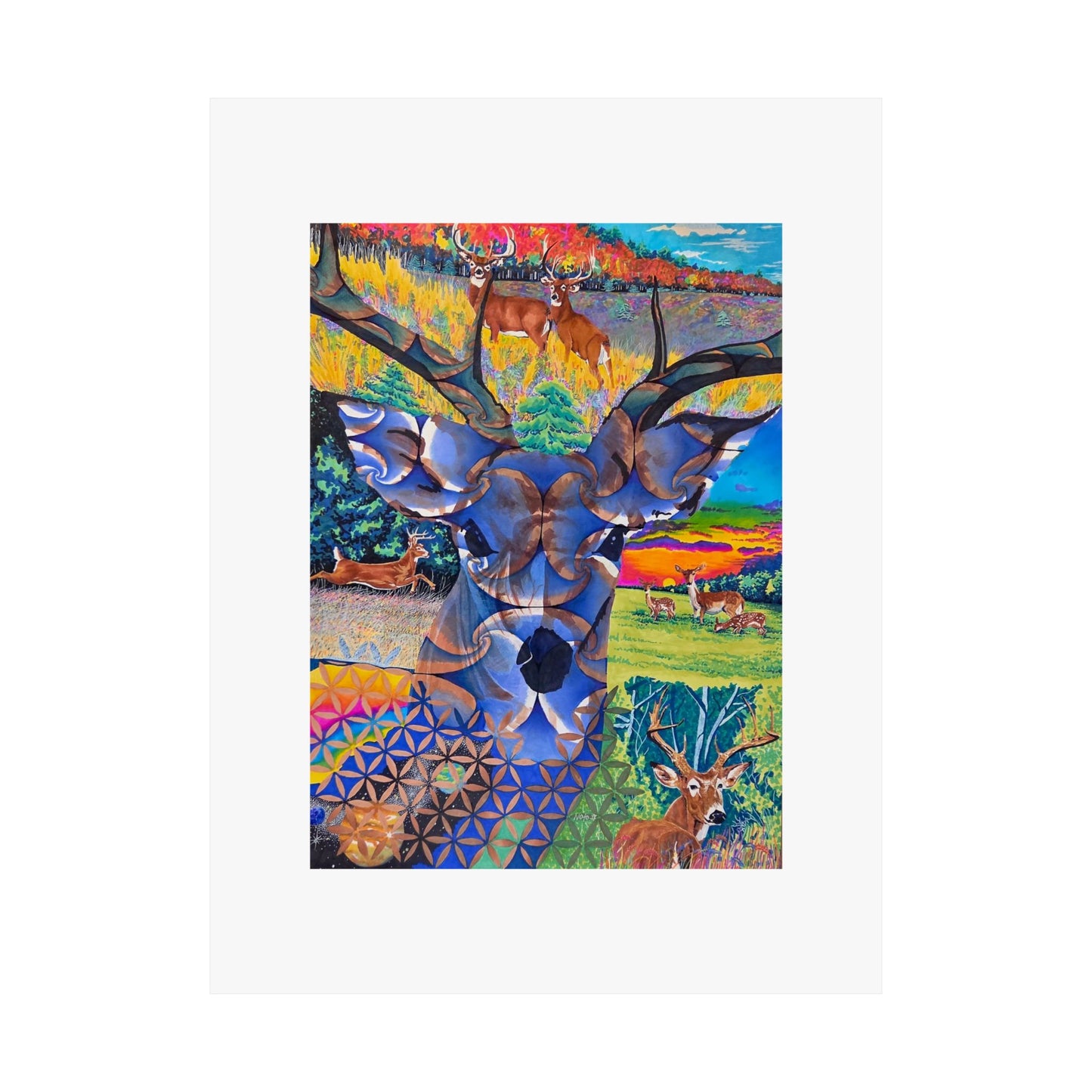 "White-tailed Dream" poster print by Frank Noto Deer Collage Matte Vertical Poster — Colorful Wildlife Art Print