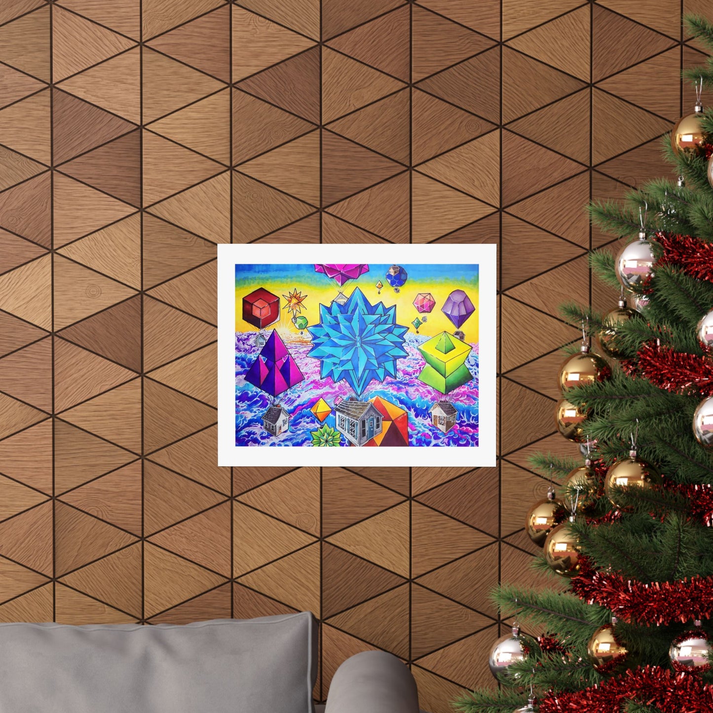 "There Goes the Neighborhood" Print. Geometric Dreamscape Matte Poster — Vibrant Surreal Abstract Art Print