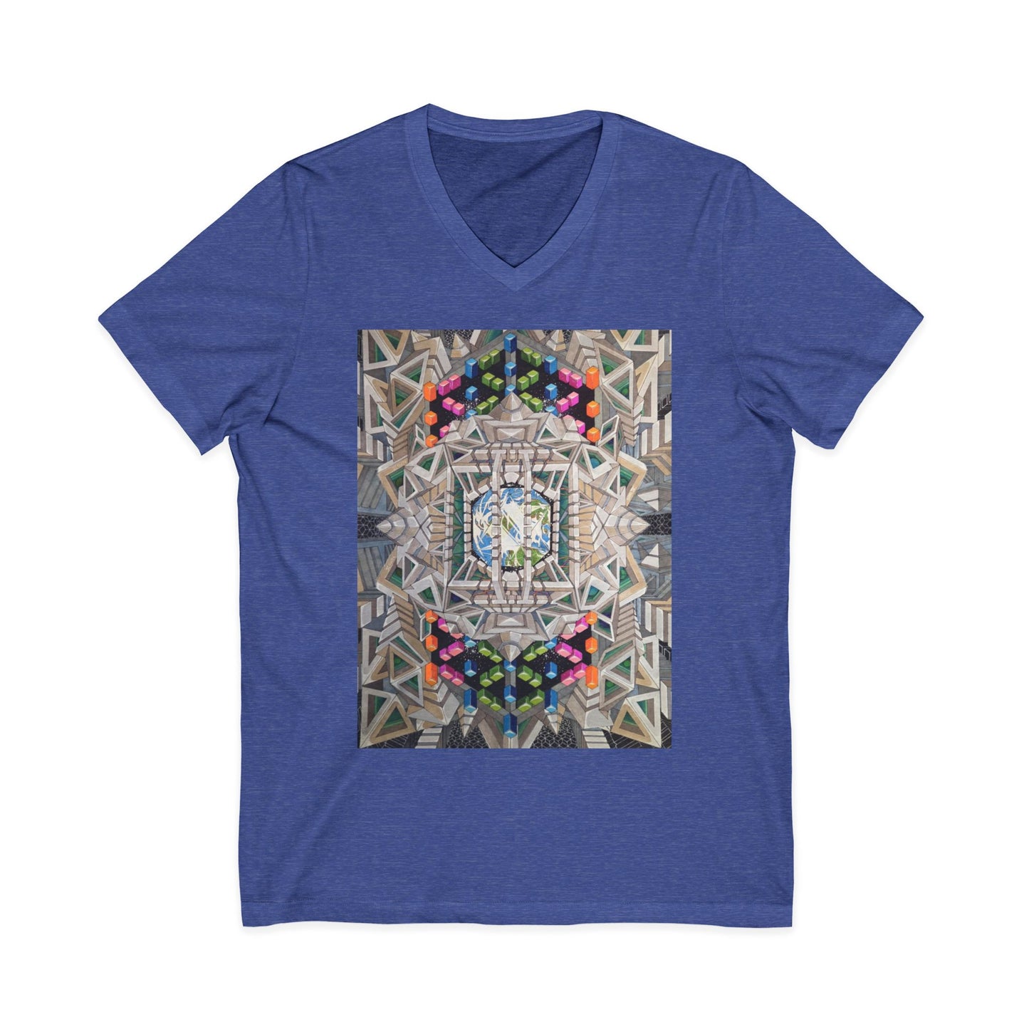 "View of Earth From Inside the Planetary Creation Machine" Abstract Kaleidoscope V-Neck Tee