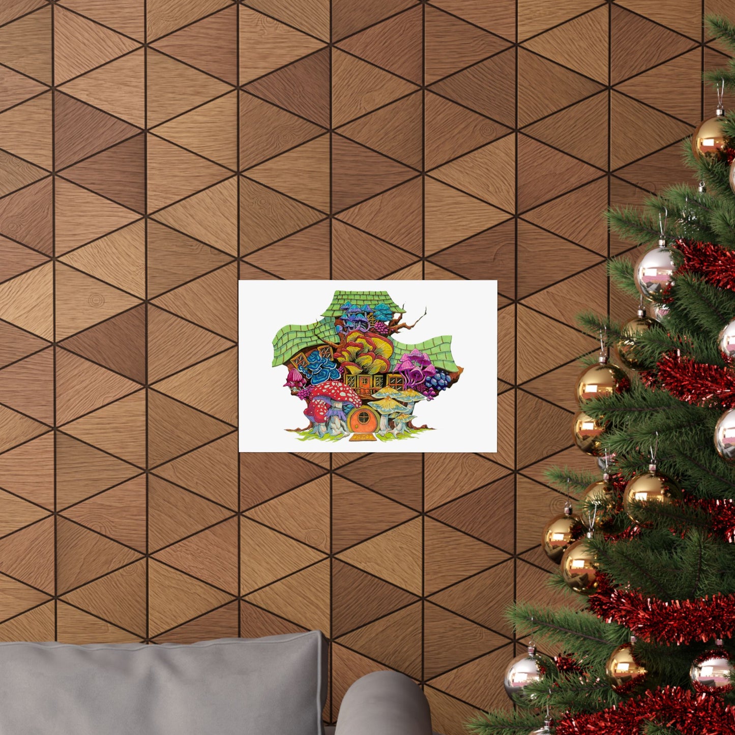 "Rainbow Mushroom House" print poster of original artwork by Frank Noto