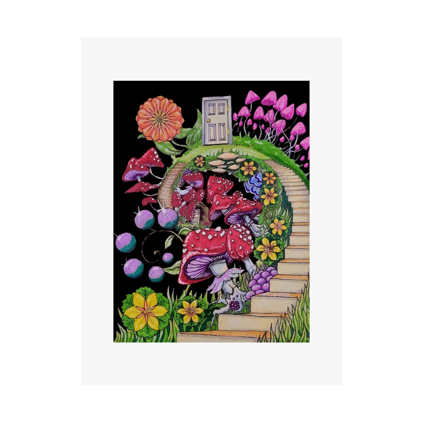 "Paths and Doorways" illustrated by Noto the Artist. Poster print of the original artwork. Whimsical Nature Poster Set - Enchanting Garden Decor, Bohemian Wall Art, Dreamy Home Aesthetic, Gift for Nature Lovers, Colorful Artwork