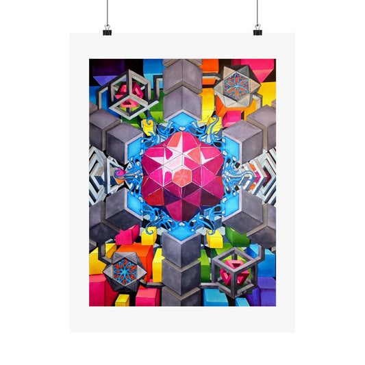 "The Heart of the Machine" poster print Geometric Kaleidoscope Matte Poster — Vibrant Abstract Wall Art