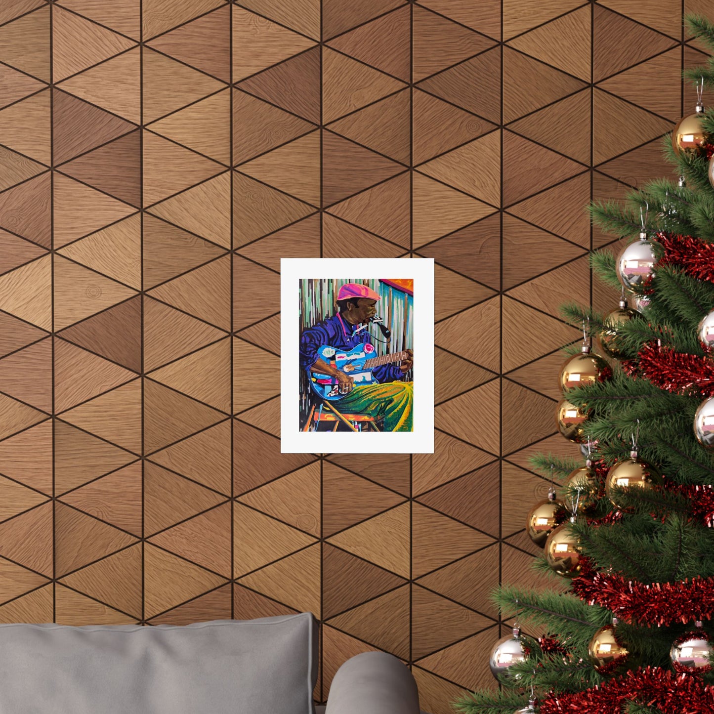 "Terry Harmonica Bean" print by Frank Noto. Blues Guitarist Matte Poster — Colorful Musician Wall Art