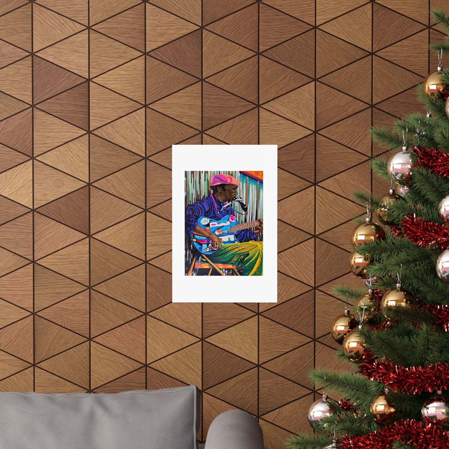 "Terry Harmonica Bean" print by Frank Noto. Blues Guitarist Matte Poster — Colorful Musician Wall Art